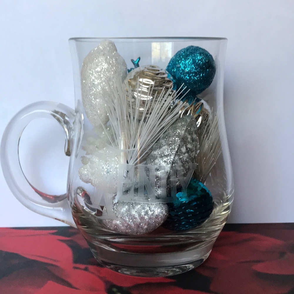 Soon gone to donate Glass Mug with Glitter Ornaments (Wendy)